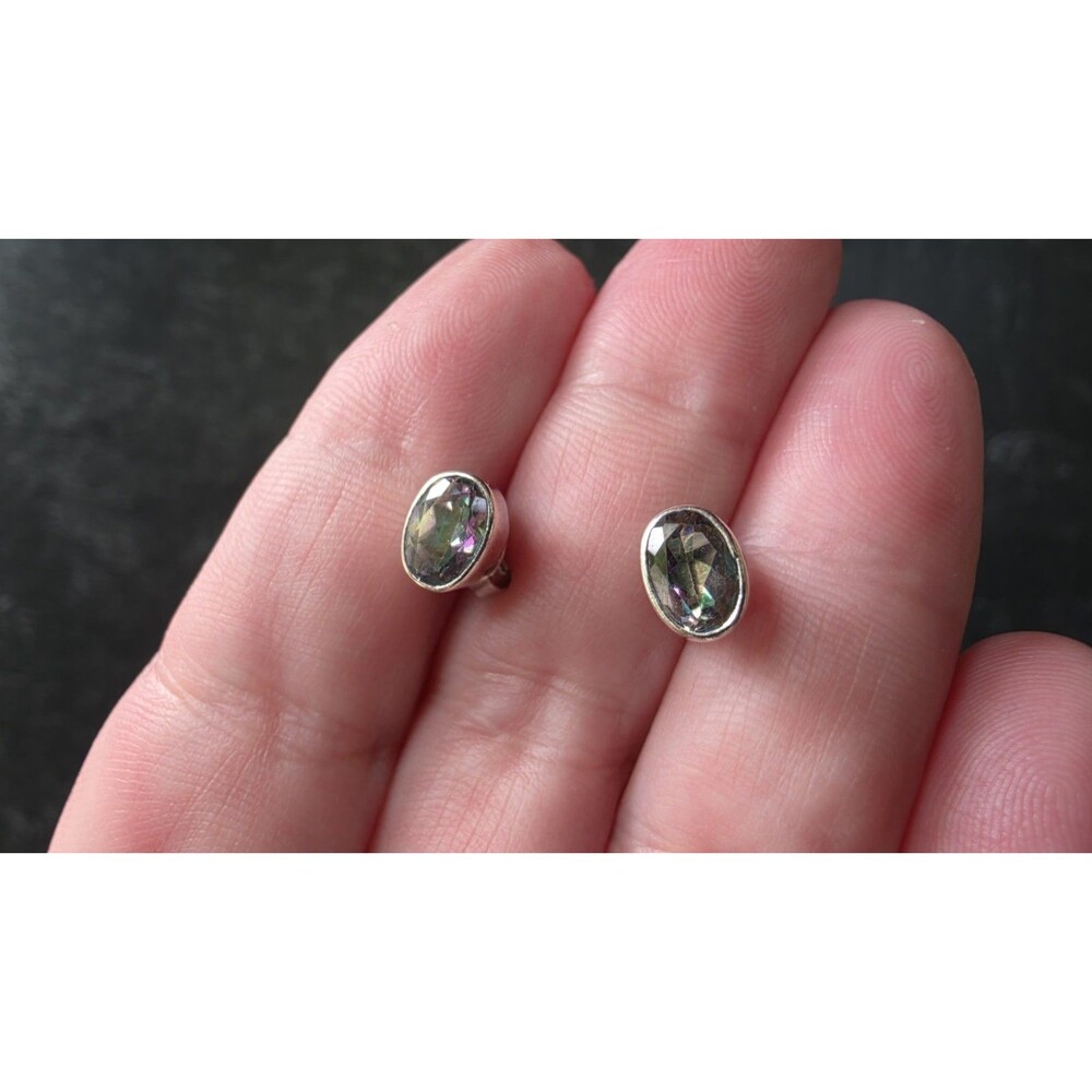 925 Sterling Silver Mystic Topaz Oval Shaped Stud Earrings Vintage READ